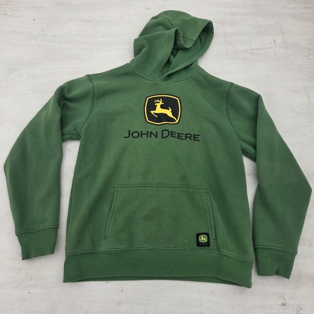 John Deere Boys Youth Size L 10/12 Green Deer Logo Cotton Blend Hoodie